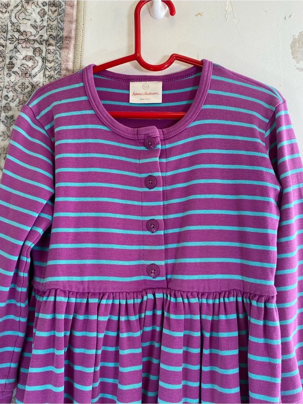 HANNA ANDERSSON Jersey Knit School/Play Dress Orchid/Turquoise Stripes Girls 5
